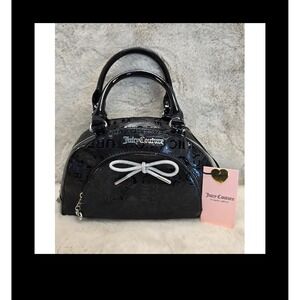 Juicy Couture Black‎ Logo Satchel Crossbody Bag NWT Patent Bow Charm Rare